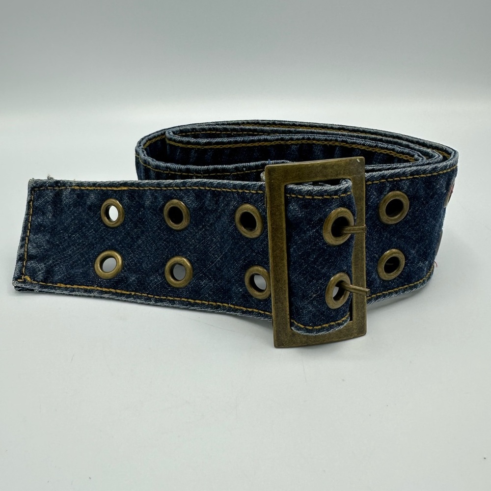 Blue Denim Jean Grommet Belt Women’s Adjustable Boho Hippie Grunge